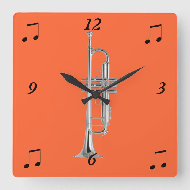 Trumpet Wall Clock Fyrkantig Klocka (Framsida)
