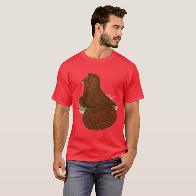 Trumpeter Pigeon Red Tee Shirt (Hel framsida)