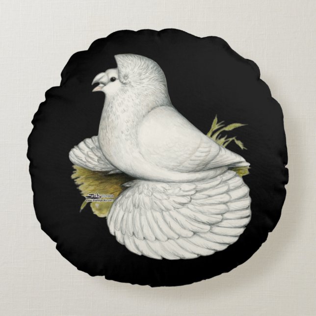 Trumpeter Pigeon White Rund Kudde (Framsidan)