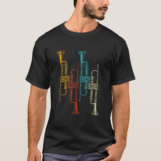 Trumpeter-presenter för Retro Jazz Music Trumpeter T Shirt (Framsida)