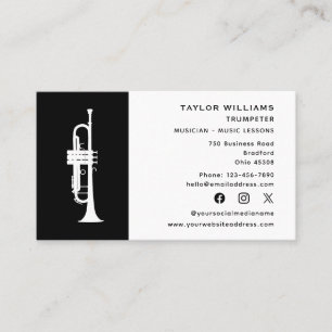 Trumpeter Trumpet Music Teacher Black and White Visitkort