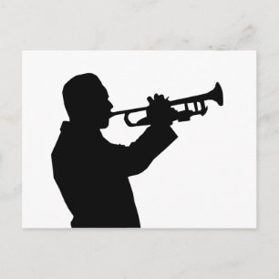 Trumpeter, trumpetspelare silhouette vykort