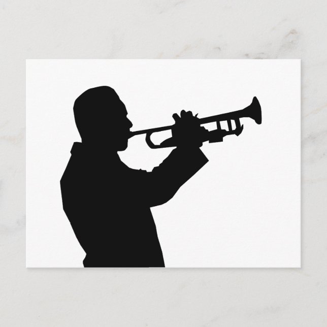 Trumpeter, trumpetspelare silhouette vykort (Framsida)