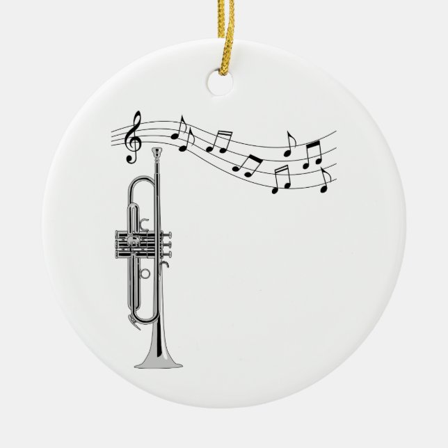 Trumpetmusiker med Musik noter Julgransprydnad Keramik (Framsidan)
