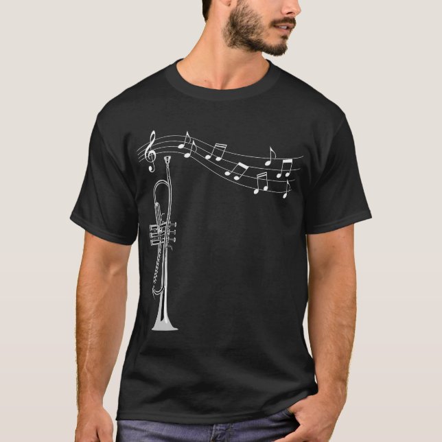 Trumpetmusiker med Musik noter T Shirt (Framsida)