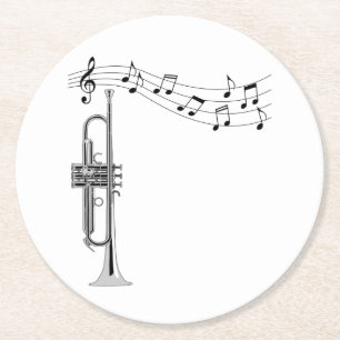 Trumpetmusiker med Musik noter Underlägg Papper Rund