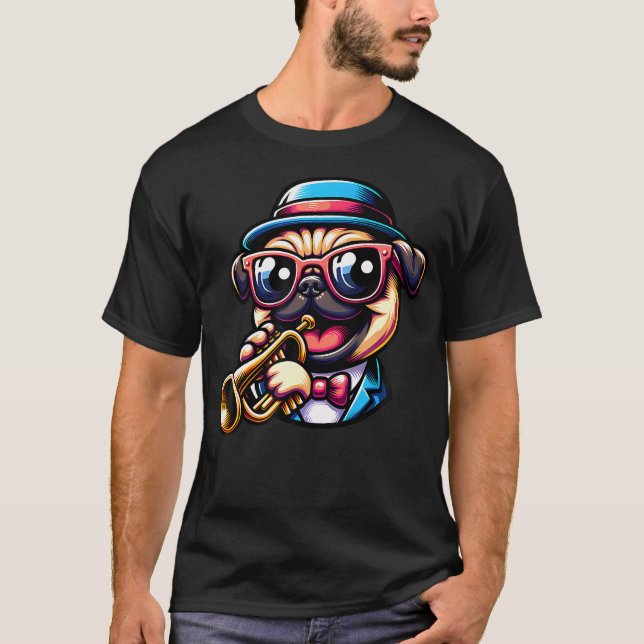 Trumpetpug Cool Jazz Musiker T Shirt (Framsida)