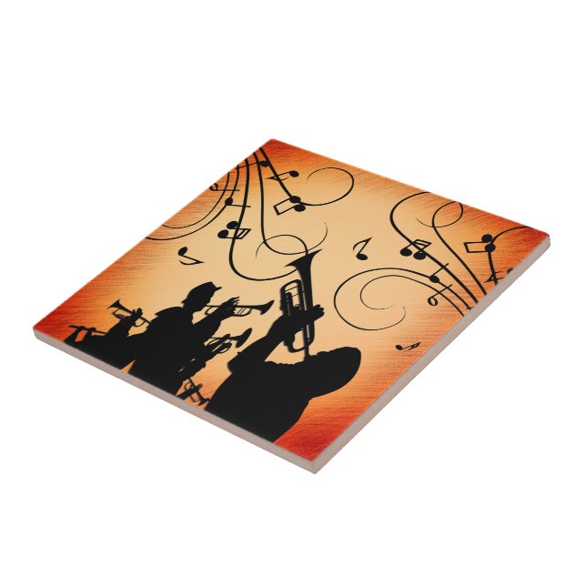 Trumpetsektion Jazzmusik Orange Rost Kakelplatta (Sidan)