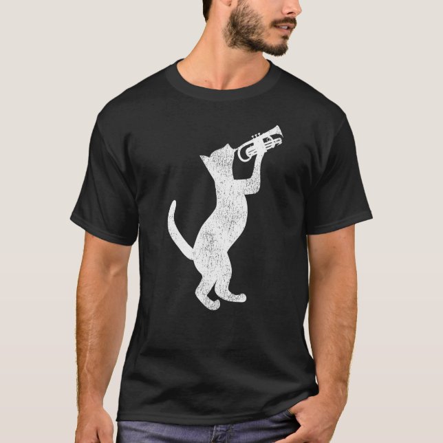 Trumpetspelande katt vintage t shirt (Framsida)