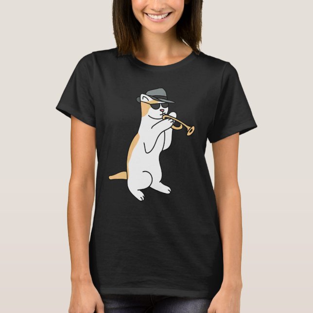 Trumpetspelande kattjazz t shirt (Framsida)