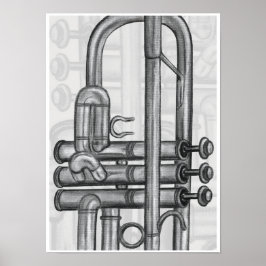 Trumpetventiler i Charcol Music Art Print Poster