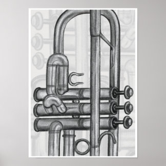 Trumpetventiler i Charcol Music Art Print Poster