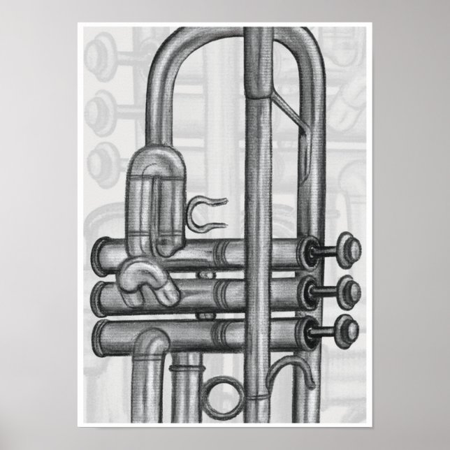 Trumpetventiler i Charcol Music Art Print Poster (Framsidan)