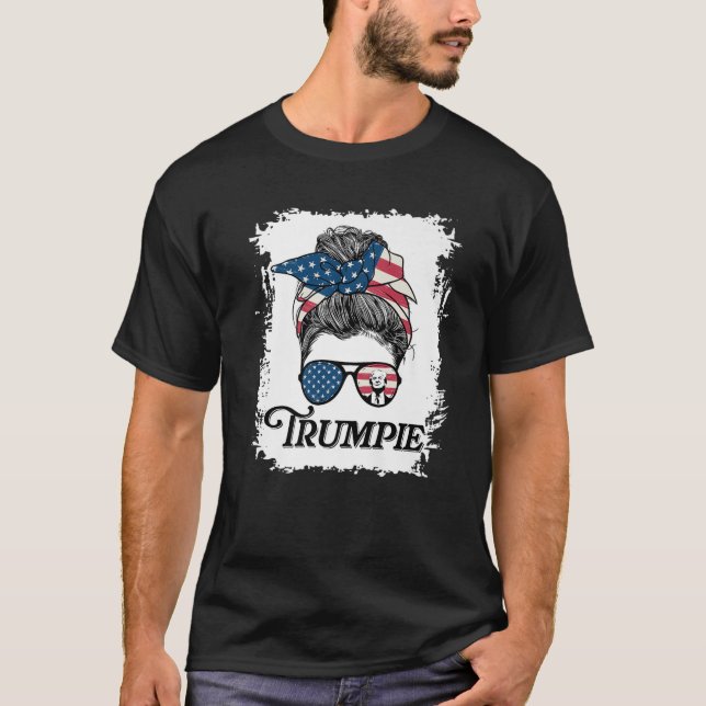 Trumpie Anti Biden Rally Bära Messy Bun Hair Ameri T Shirt (Framsida)