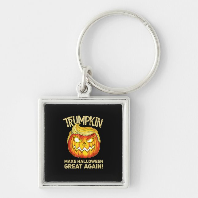 Trumpkin Gör Halloween Underbar igen, lustig Pumpk Fyrkantig Silverfärgad Nyckelring (Framsidan)
