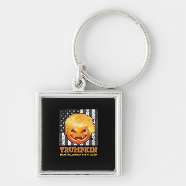 Trumpkin Gör Halloween Underbar igen President Pum Fyrkantig Silverfärgad Nyckelring (Framsidan)