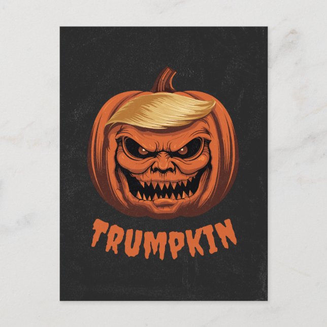 Trumpkin - Grinning Donald Trump Halloween Pumpkin Vykort (Framsida)
