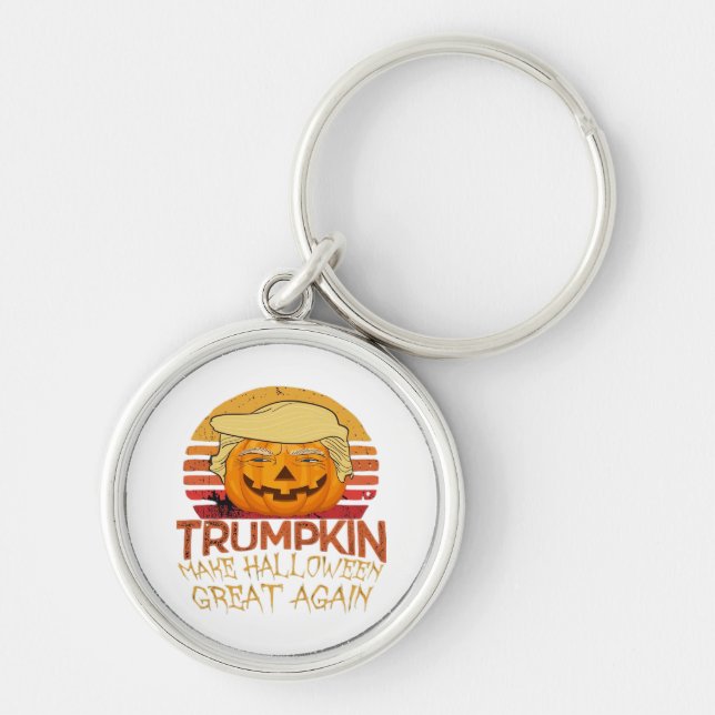 Trumpkin Halloween Funny Classic Rund Silverfärgad Nyckelring (Framsidan)
