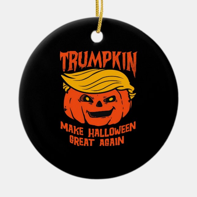 Trumpkin Halloween Pumpkin Val Julgransprydnad Keramik (Framsidan)