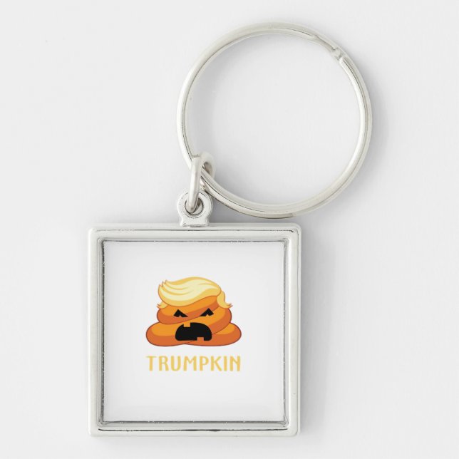 Trumpkin Poop Funny Halloween Fyrkantig Silverfärgad Nyckelring (Framsidan)