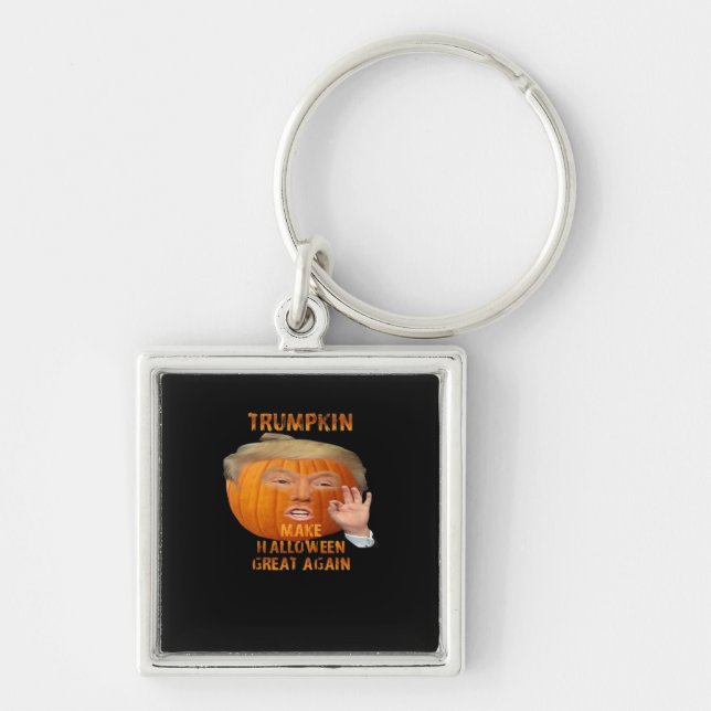 Trumpkin Pumpkin Gör Halloween Underbar igen Fyrkantig Silverfärgad Nyckelring (Framsidan)