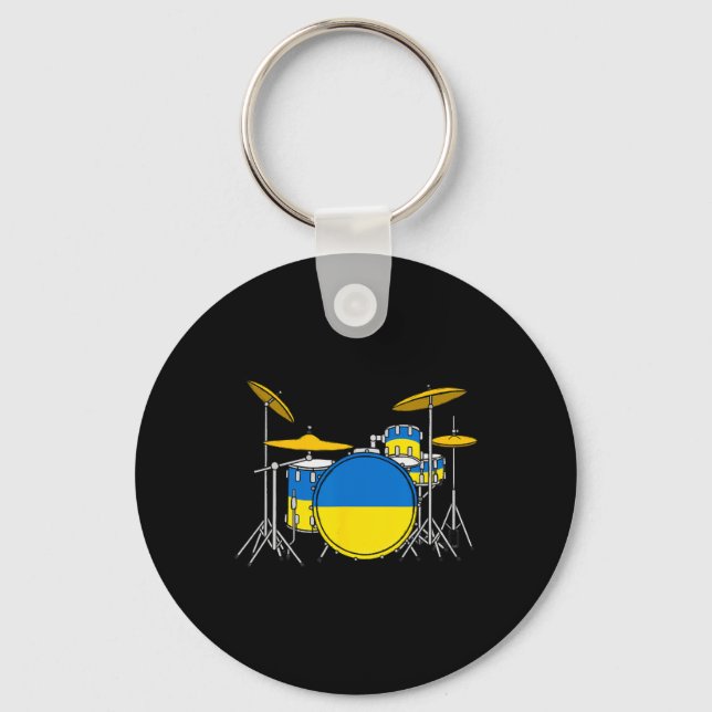 Trumset Ukrainsk Flagga Ukraina Trummis Musiker  Nyckelring (Framsida)