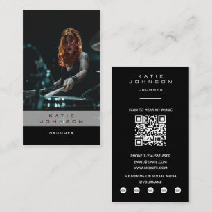Trumslagare Musiker Musiklektioner Foto QR-kod Visitkort