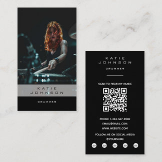 Trumslagare Musiker Musiklektioner Foto QR-kod Visitkort