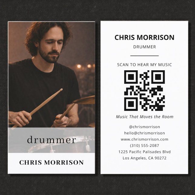 Trumslagare Musiker QR-kod Foto Visitkort (Skapare uppladdad)