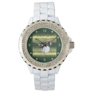 Trumuppsättning~Rolled Lakan Music~Guld/Grönt Ba Armbandsur