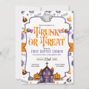 Trunk eller Treat Church Halloween-inbjudan Kort