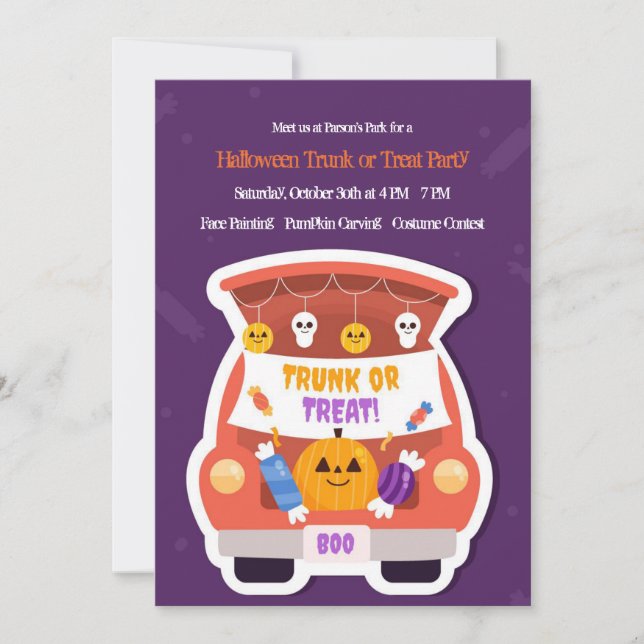 Trunk eller Treat Halloween Inbjudningar (Framsida)