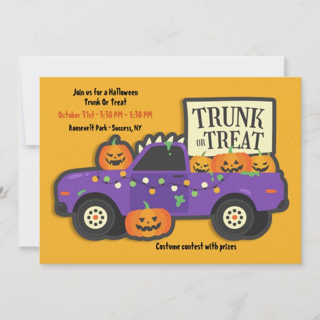Trunk eller Treat Halloween Inbjudningar (Framsida)