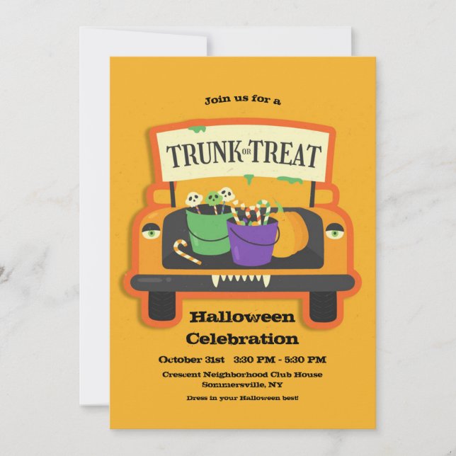 Trunk eller Treat Halloween Inbjudningar (Framsida)