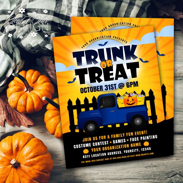 Trunk eller Treat Halloween Lastbil Pumpkin-händel Reklamblad (Skapare uppladdad)