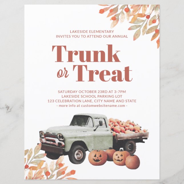 Trunk eller Treat Halloween Pumpkin School Flyer (Framsida)