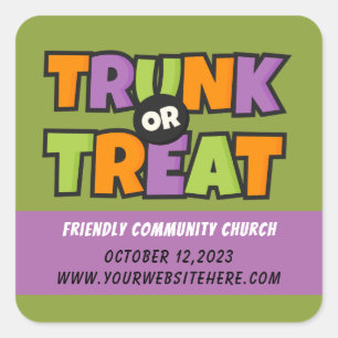 Trunk eller Treat Party Church Event Fyrkantigt Klistermärke