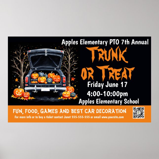 Trunk or treat Fundraiser PTO PTA Church Banner Poster (Framsidan)