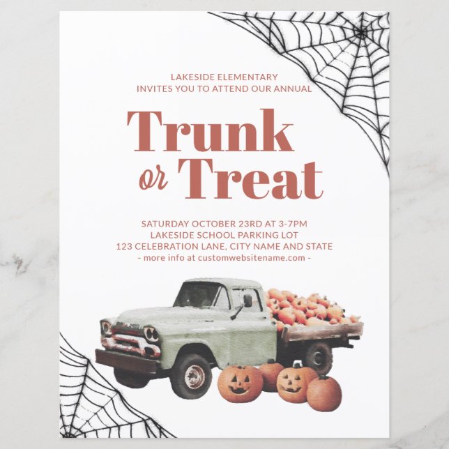 Trunk or Treat Halloween-pumpa Spindelnät Flyer (Framsida)