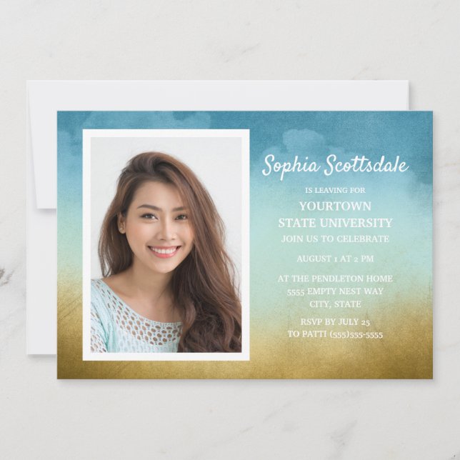 Trunk Party Dorm Shower Himlar Blue Guld Photo Gir Inbjudningar (Framsida)