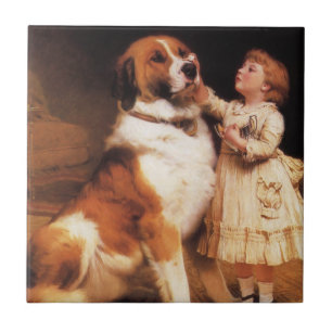 Trust av Charles Burton Barber, Saint Bernard Hund Kakelplatta