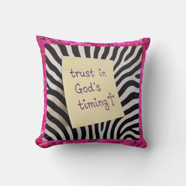 Trust in God's Timing pink glitter zebra y2k Kudde (Framsida)
