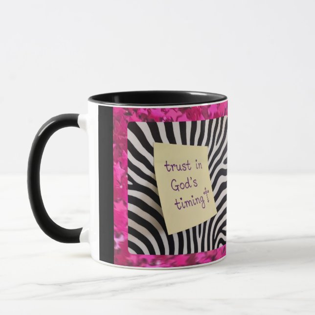 Trust in God's Timing pink glitter zebra y2k Mugg (Vänster)