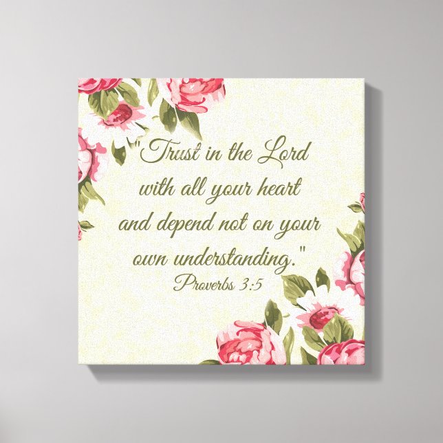 "Trust in Lord" Proverbs med Rosa ros Canvastryck (Framsida)