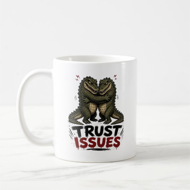 Trust Issues Grumpy Crocodile Illustration Kaffemugg (Vänster)