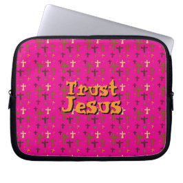 “Trust Jesus” Crosses Christian Themed Pink Laptop Fodral