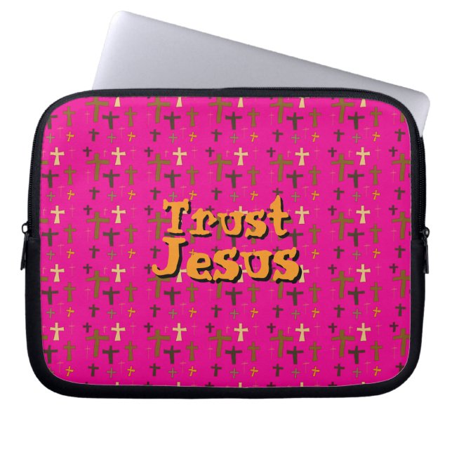 “Trust Jesus” Crosses Christian Themed Pink Laptop Fodral (Framsidan)