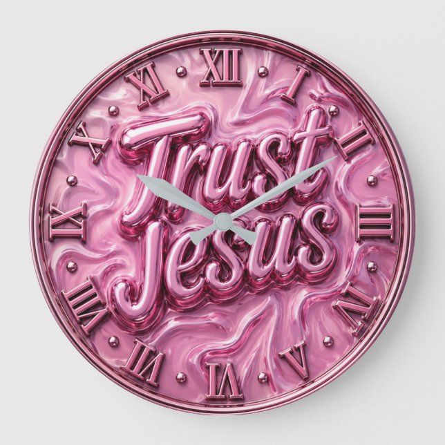 Trust Jesus Pink Marble  Stor Klocka (Framsida)