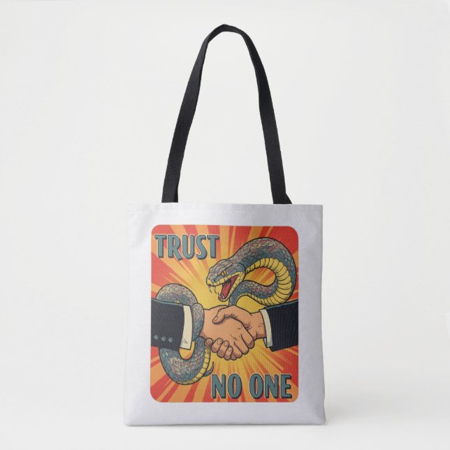 "Trust No One - Retro Snake Handskakning Art | Tygkasse (Framsida)