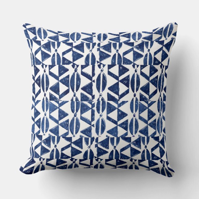 Trustapillen för Indigo Blue Block Print Pillow Kudde (Framsida)